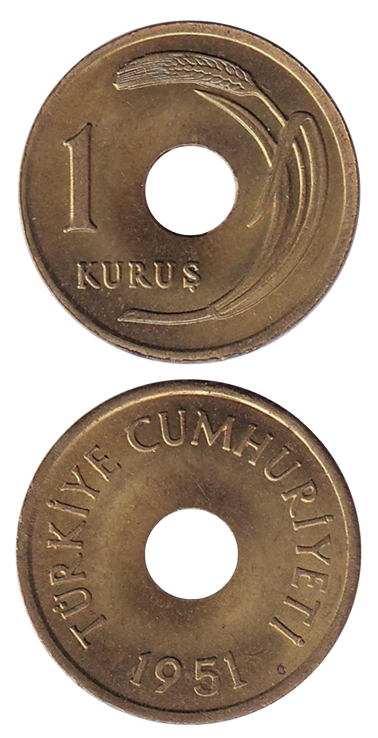 1934-1957 Dönemi Madeni Paraları1 Kuruş (1951) ÇİL Eski Madeni Para