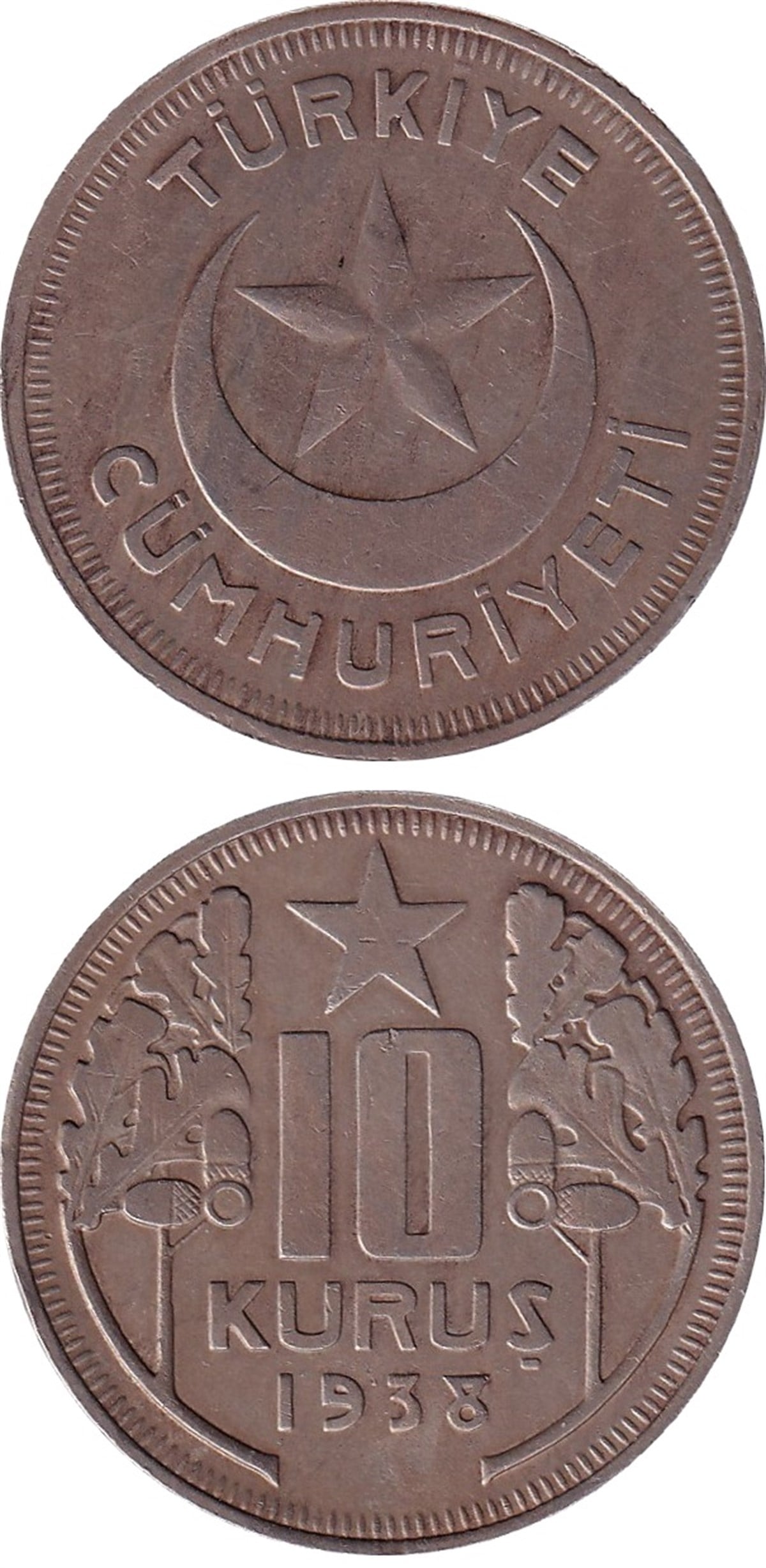 1934-1957 Dönemi Madeni Paraları10 Kuruş (1938) Nikel ÇT/ÇÇT Eski Madeni Para