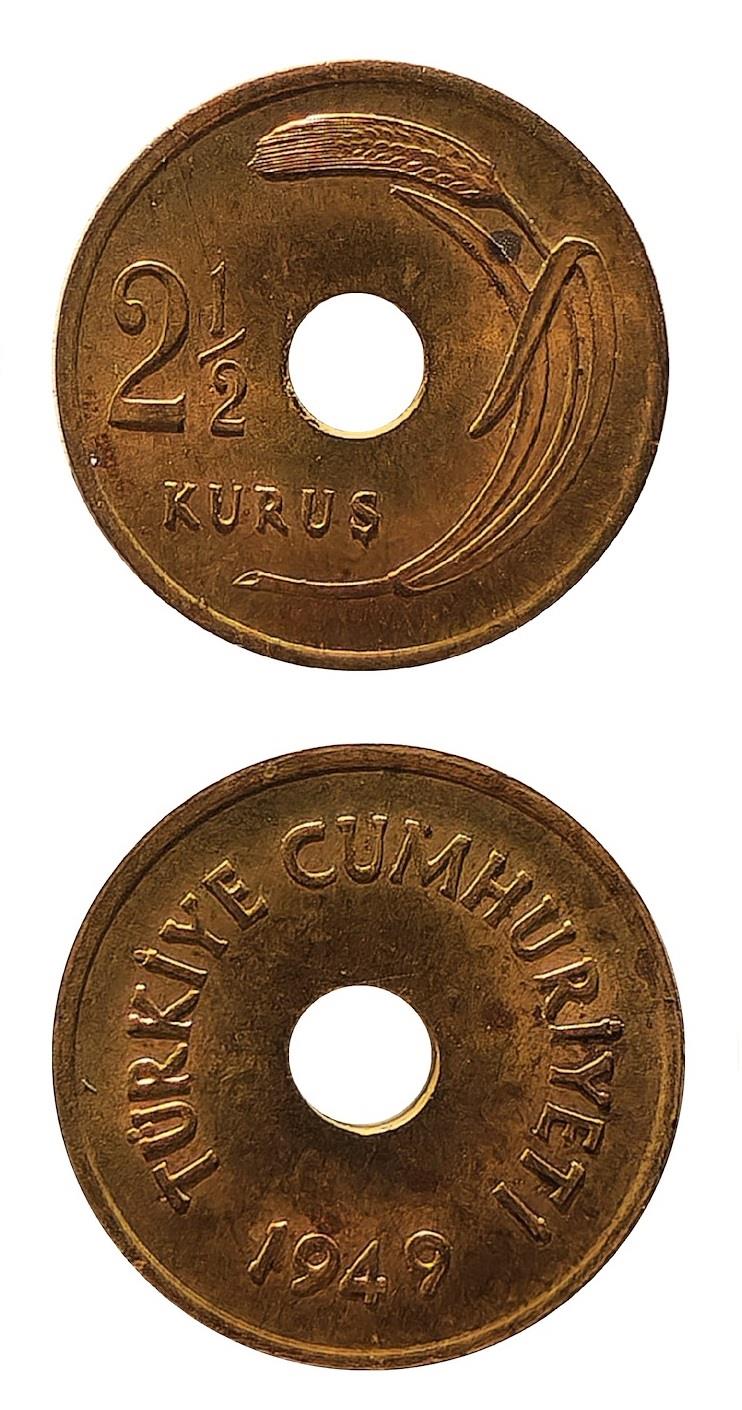 1934-1957 Dönemi Madeni Paraları2 1/2 Kuruş (1949) ÇİL