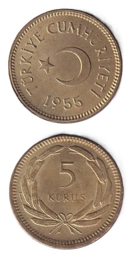 1934-1957 Dönemi Madeni Paraları5 Kuruş (1955) ÇİL