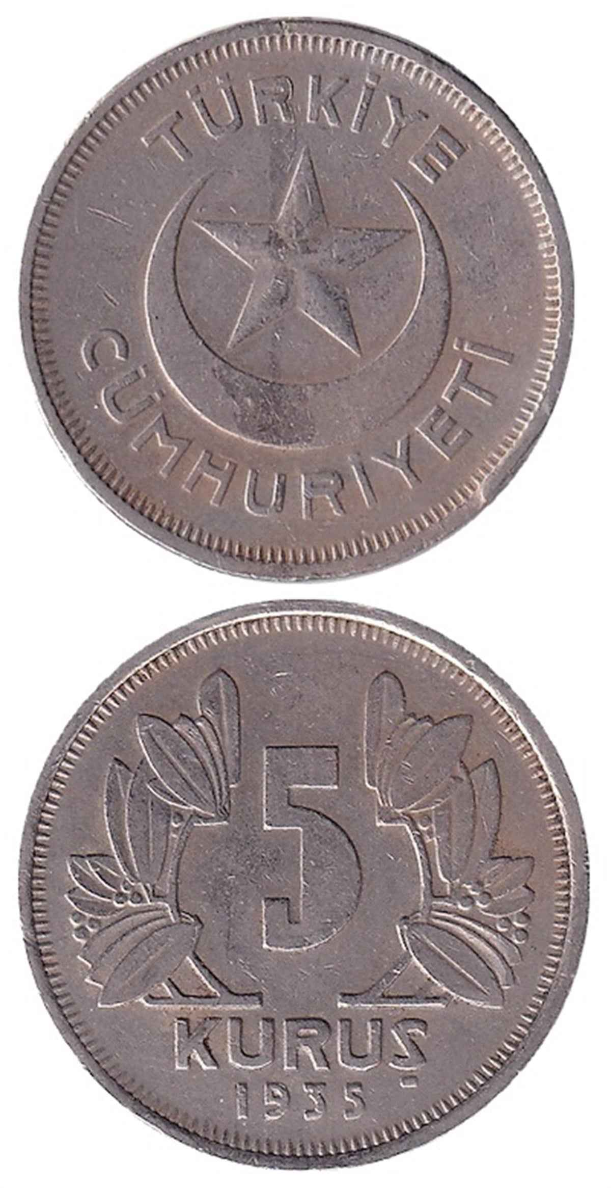 1934-1957 Period Coins5 Kuruş (1935) Nikel ÇT/ÇÇT Eski Madeni Para