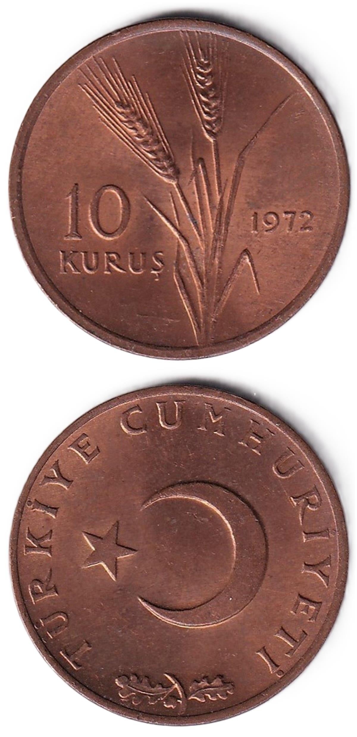 1958-1980 Dönemi Madeni Paraları10 Kuruş (1972) ÇİL Eski Madeni Para