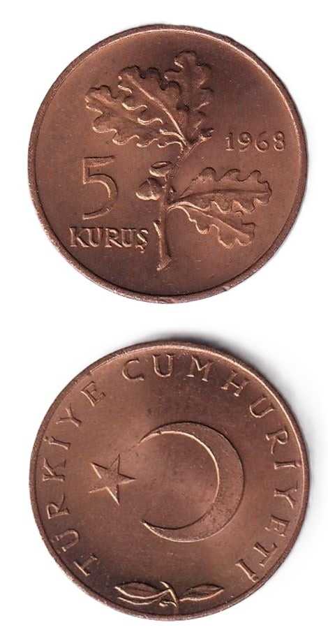 1958-1980 Period Coins5 Kuruş (1968) ÇİL Eski Madeni Para