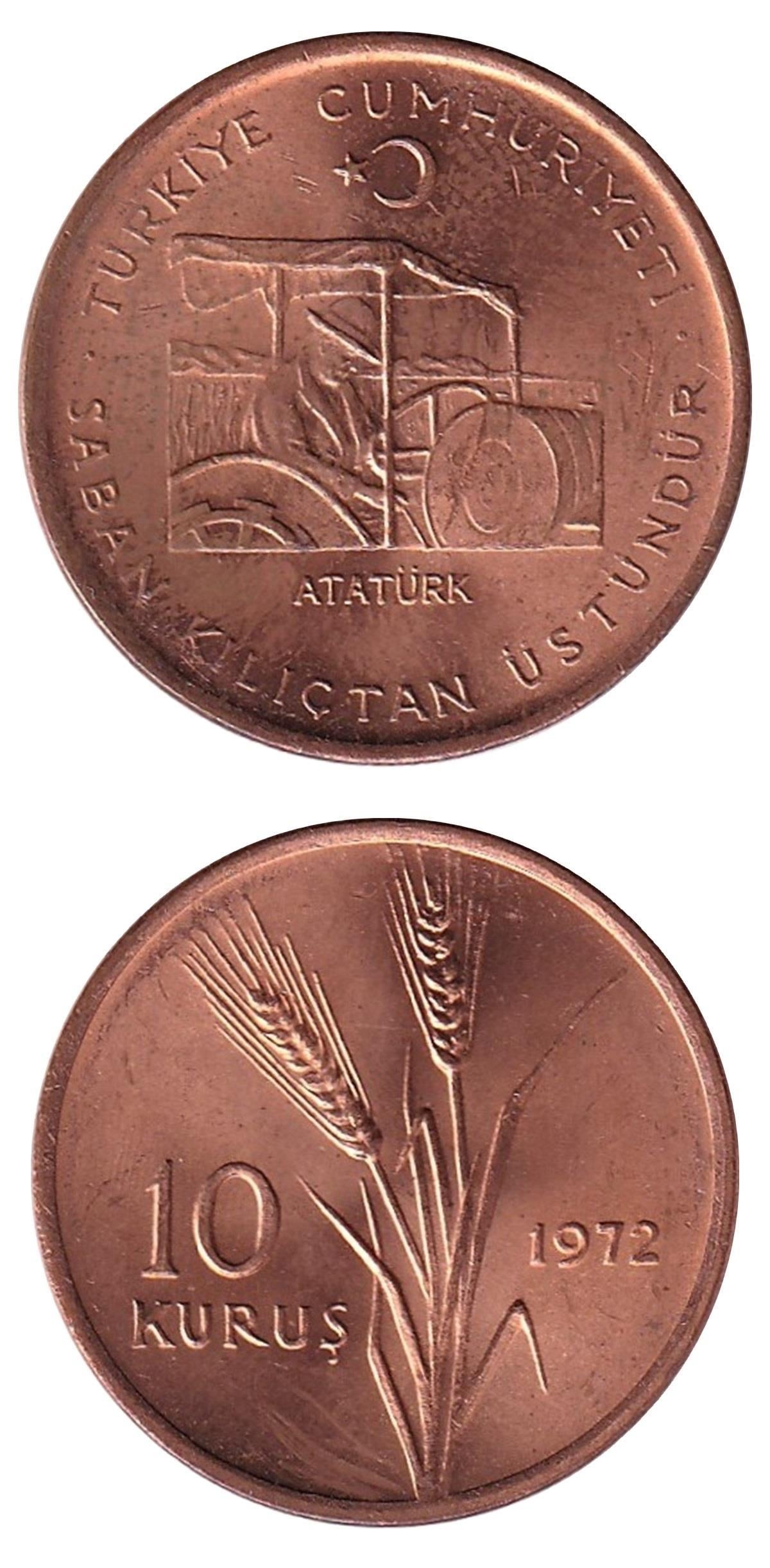 1958-1980 Period CoinsF.A.O. 10 Kuruş (1972) “Saban Kılıçtan Üstündür” ÇİL Eski Madeni Para