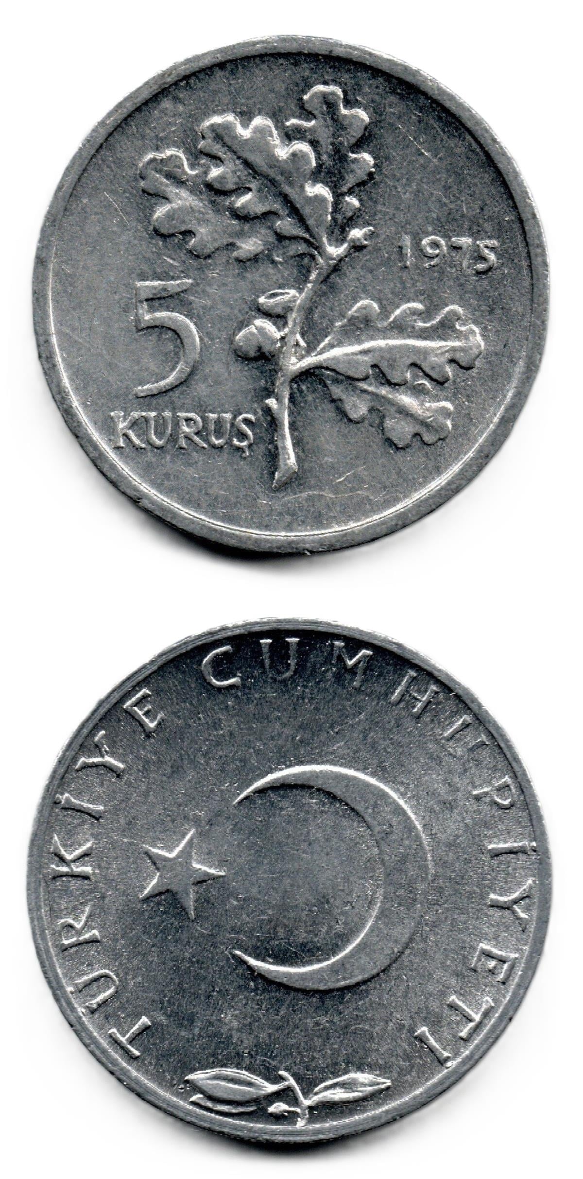 1958-1980 Period CoinsTürkiye, 5 Kuruş (1975) ÇİL Eski Madeni Para