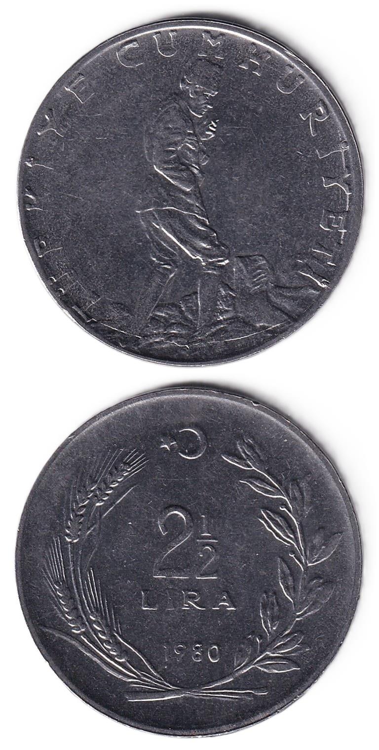 1958-1980 Period CoinsTürkiye, 2 1/2 Lira (1980) ÇİL Eski Madeni Para