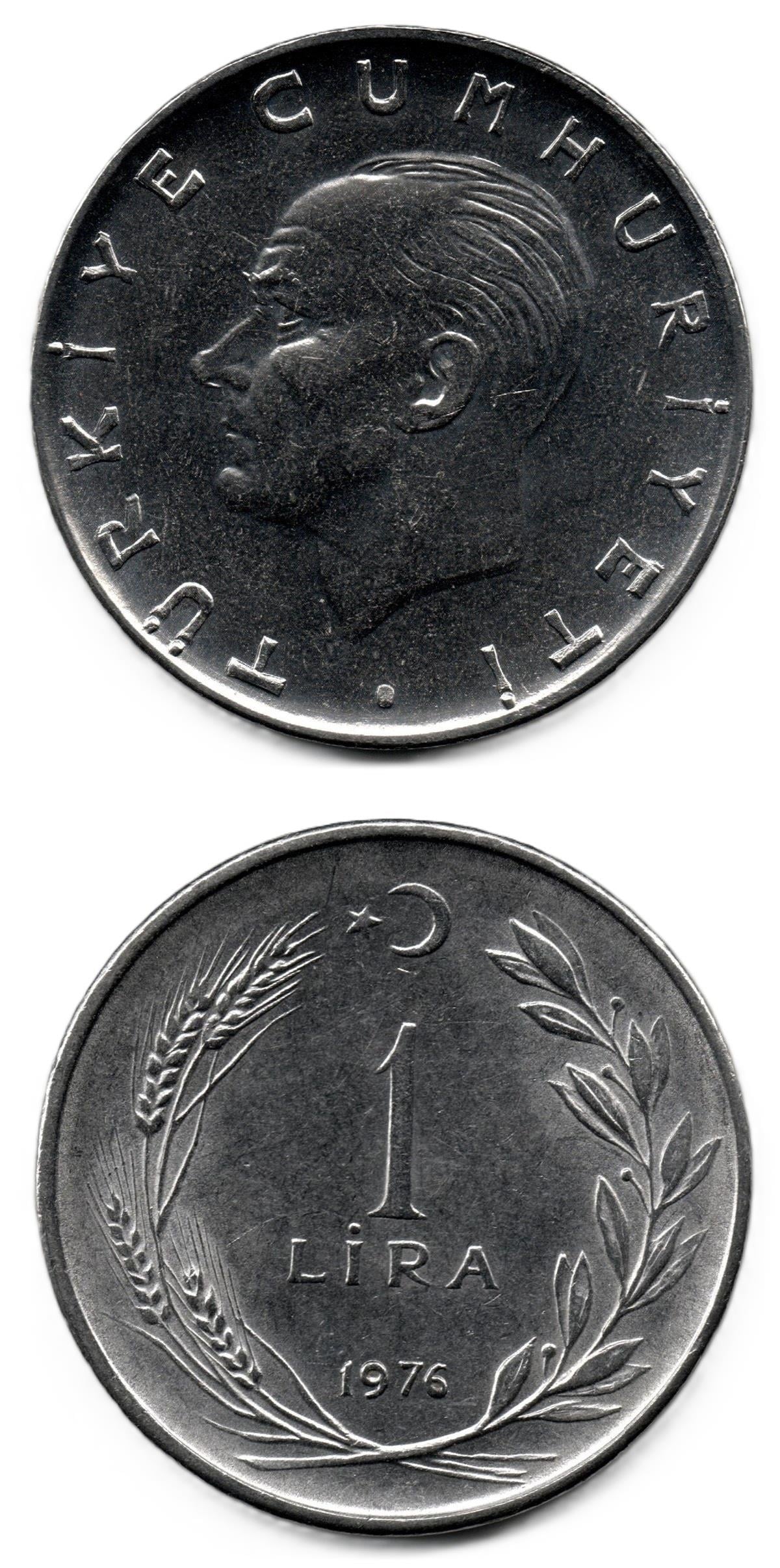 1958-1980 Period CoinsTürkiye, 1 Lira (1976) ÇİL Eski Madeni Para