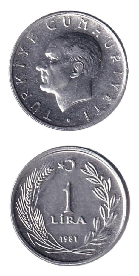 1981-2004 Dönemi Madeni Paraları1 Lira (1981) ÇİL Eski Madeni Para