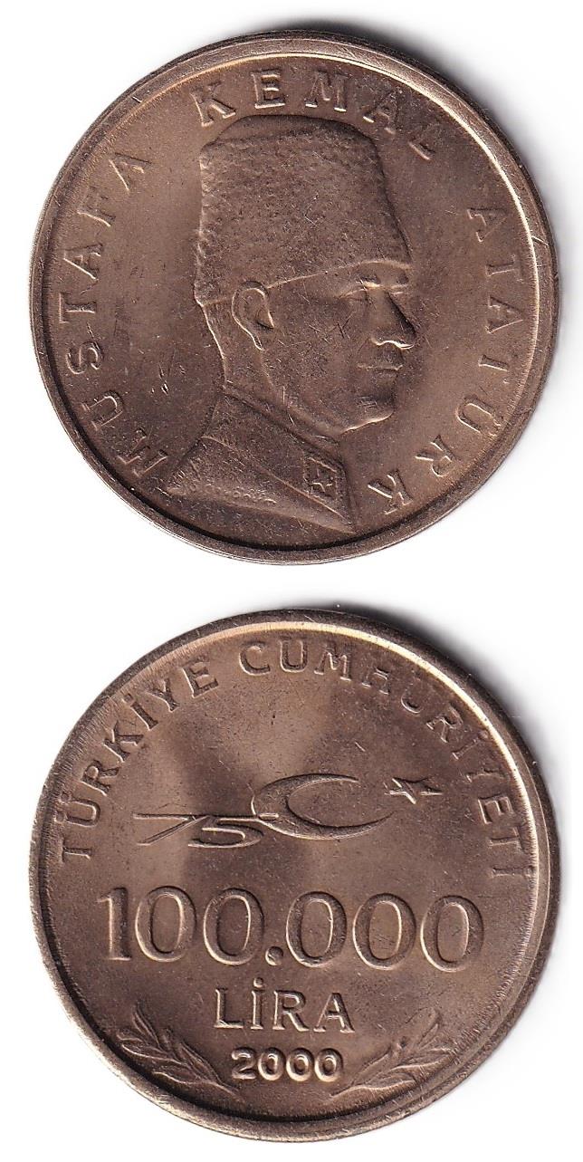 1981-2004 Dönemi Madeni Paraları100.000 Lira (2000) 75. Yıl ÇİL Eski Madeni Para Kiti