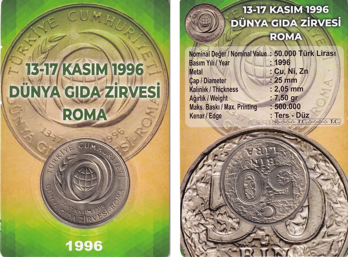 1996 Dünya Gıda Zirvesi - Roma 50 Bin Lira Hatıra Parası Kiti