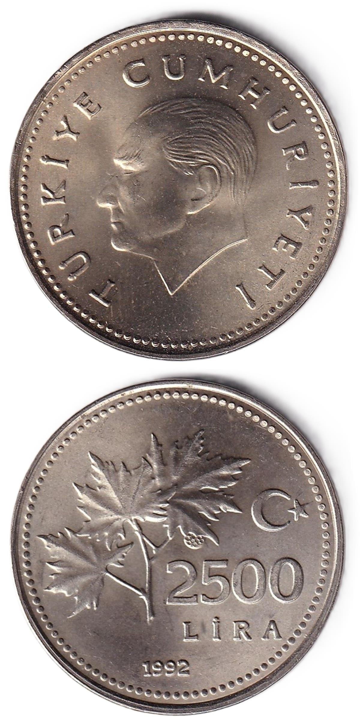 1981-2004 Dönemi Madeni Paraları2.500 Lira (1992) ÇİL Eski Madeni Para