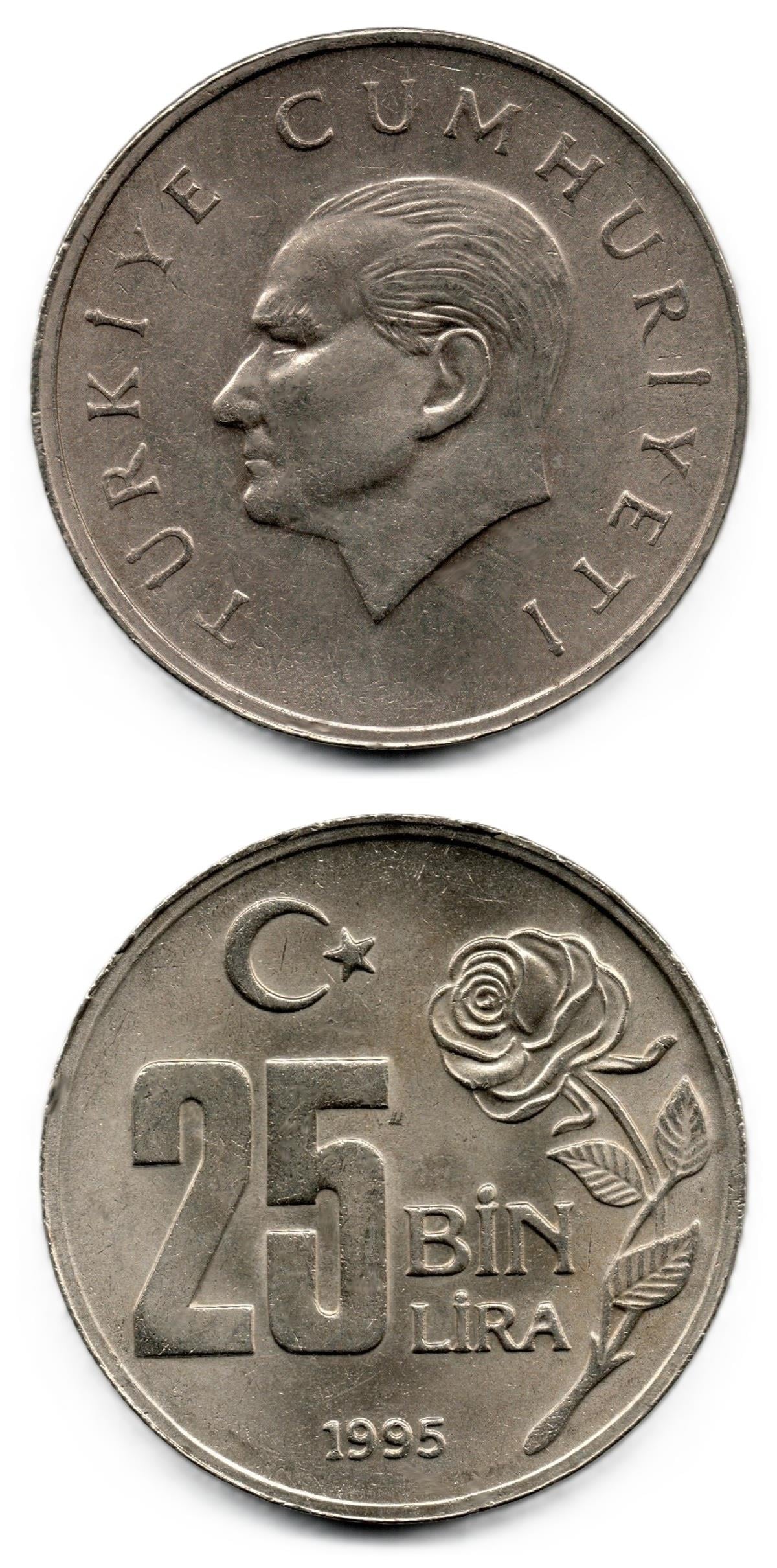 1981-2004 Dönemi Madeni Paraları25.000 Lira (1995) ÇİL Eski Madeni Para