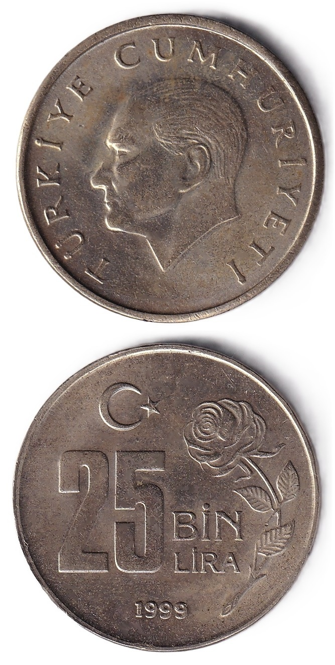 1981-2004 Dönemi Madeni Paraları25.000 Lira (1999) ÇİL Eski Madeni Para