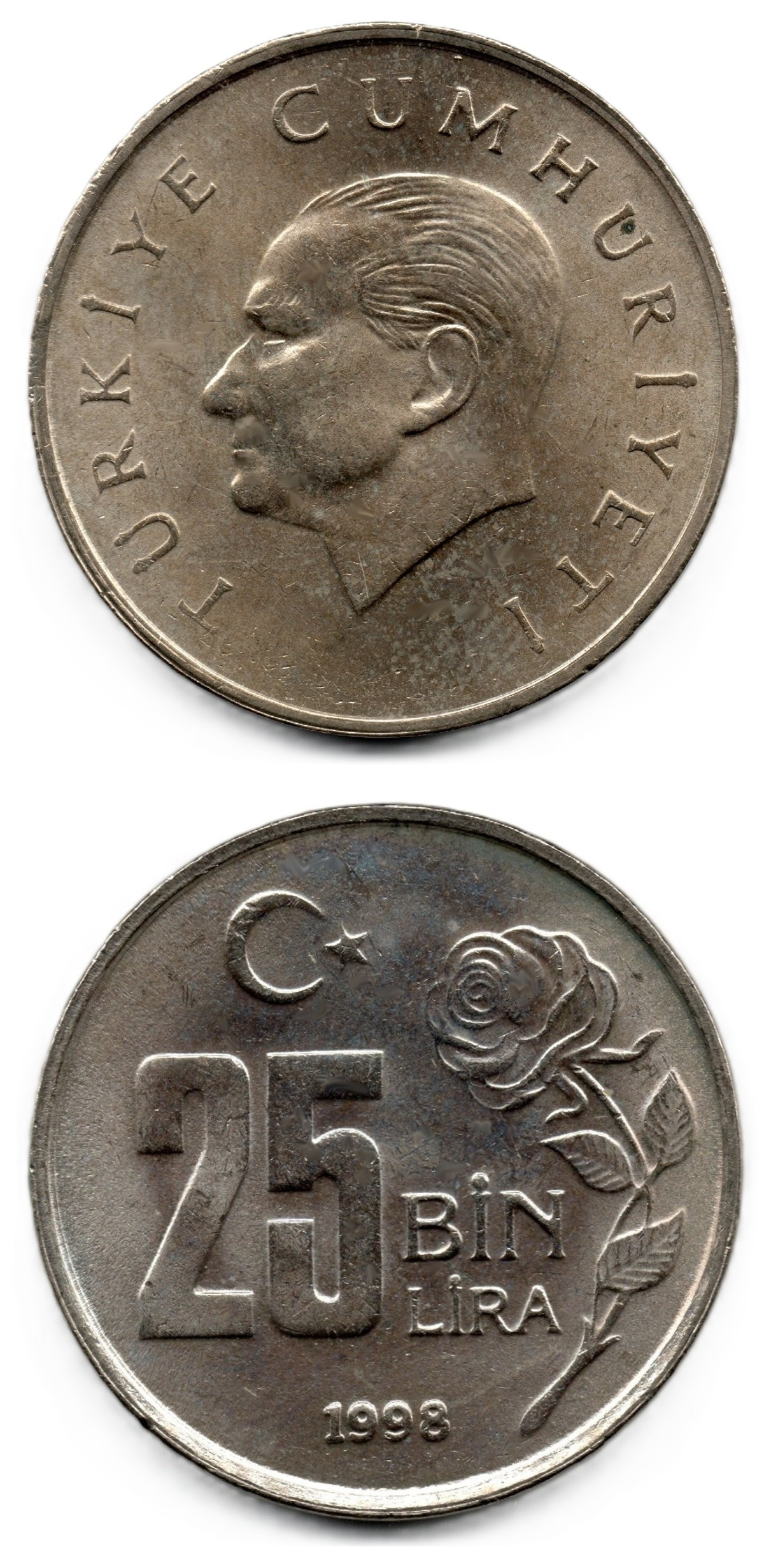 1981-2004 Dönemi Madeni Paraları25.000 Lira (1998) ÇİL Eski Madeni Para