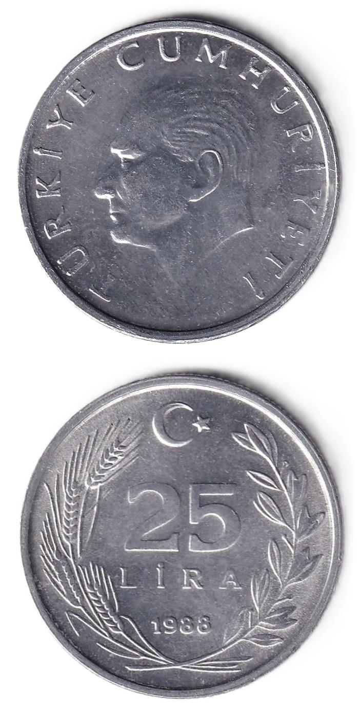 1981-2004 Dönemi Madeni Paraları25 Lira (1988) ÇİL Eski Madeni Para
