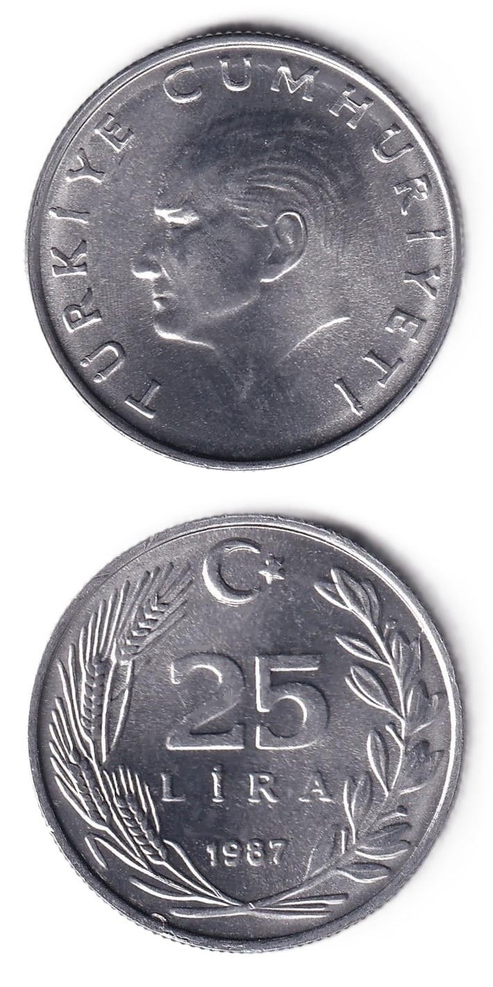 1981-2004 Dönemi Madeni Paraları25 Lira (1987) ÇİL Eski Madeni Para
