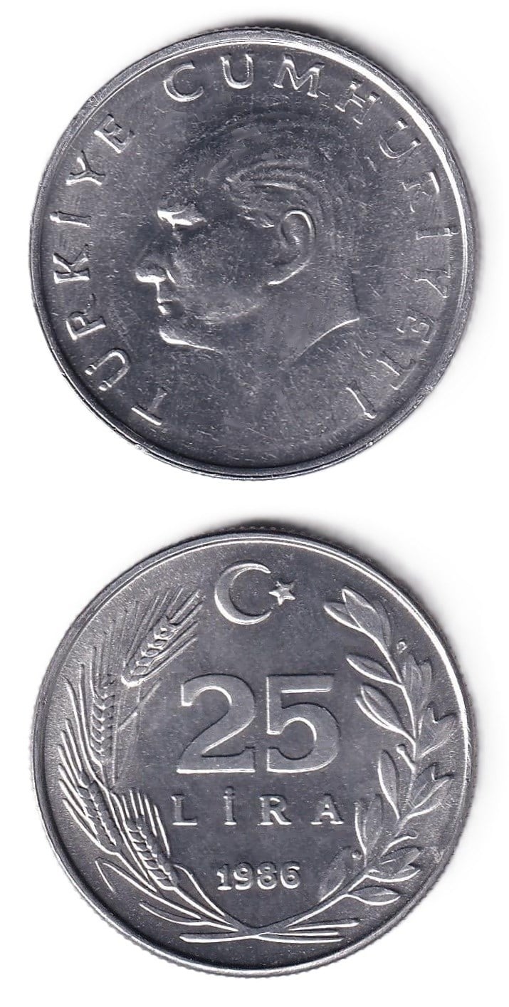 1981-2004 Dönemi Madeni Paraları25 Lira (1986) ÇİL Eski Madeni Para