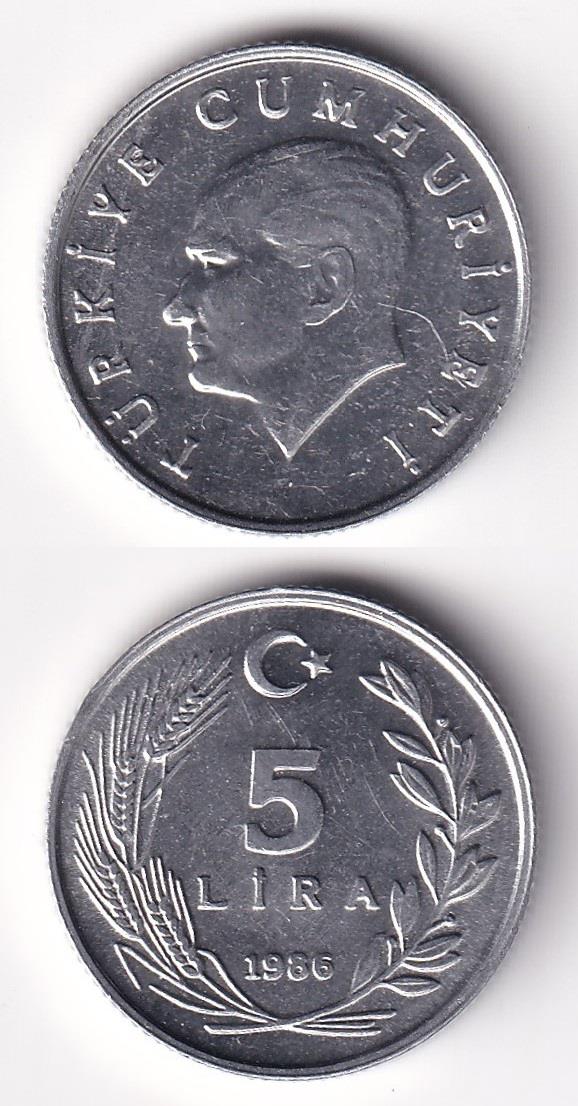 1981-2004 Dönemi Madeni Paraları5 Lira (1986) ÇİL Eski Madeni Para