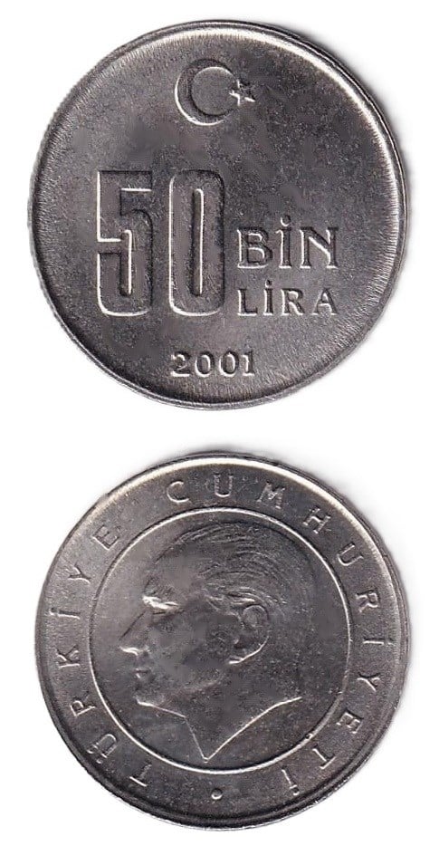 1981-2004 Dönemi Madeni Paraları50.000 Lira (2001) ÇİL Eski Madeni Para