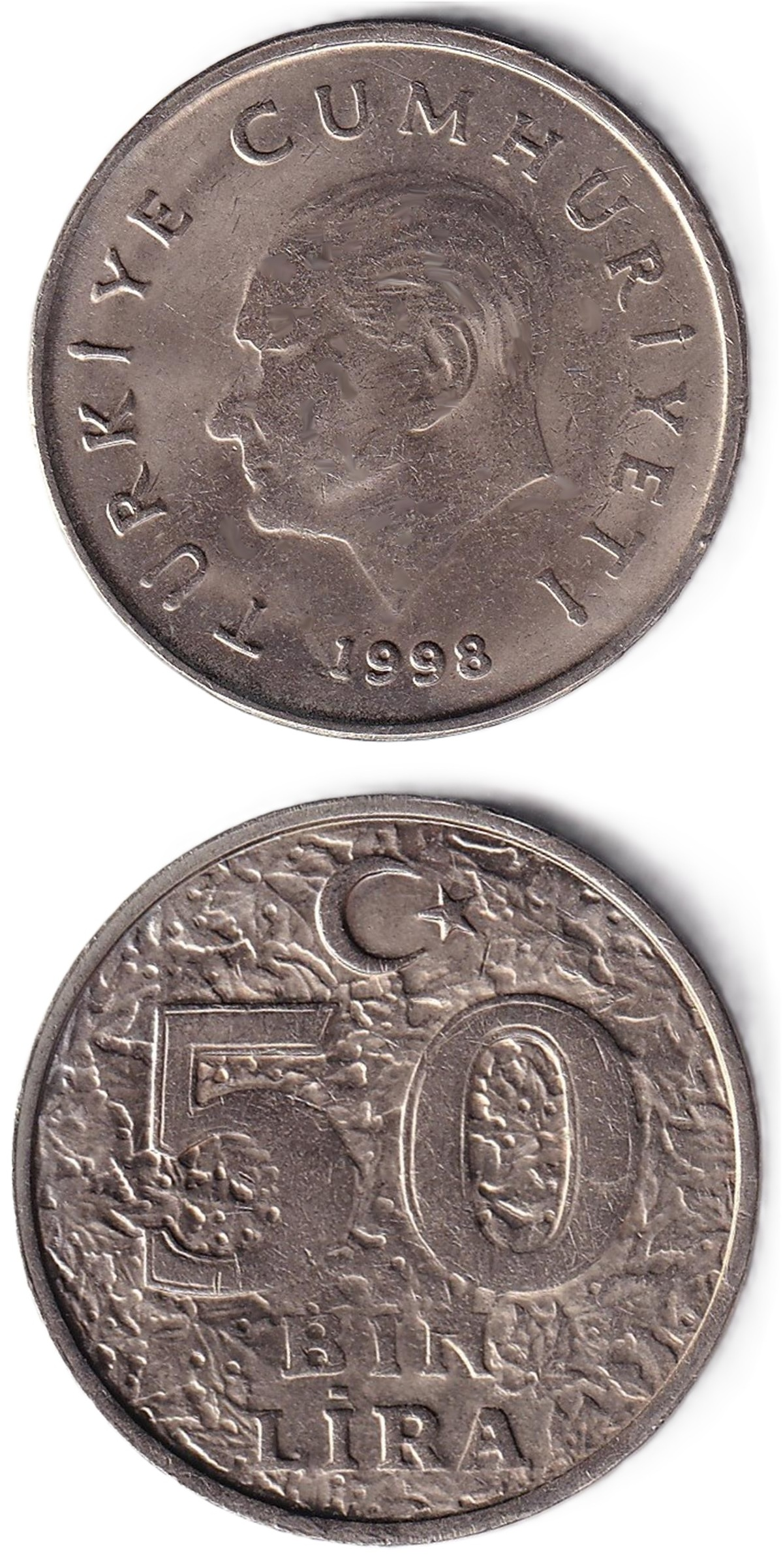 1981-2004 Dönemi Madeni Paraları50.000 Lira (1998) ÇİL Eski Madeni Para