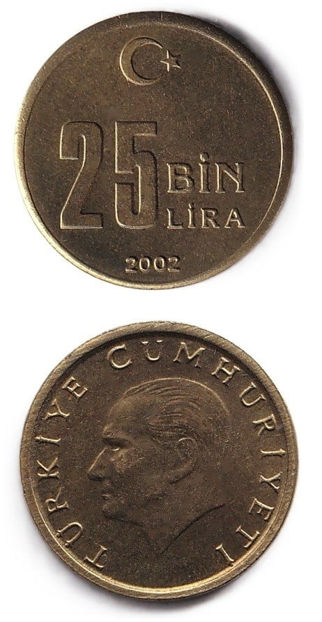 1981-2004 Period CoinsTürkiye, 25.000 Lira (2002) ÇİL Eski Madeni Para
