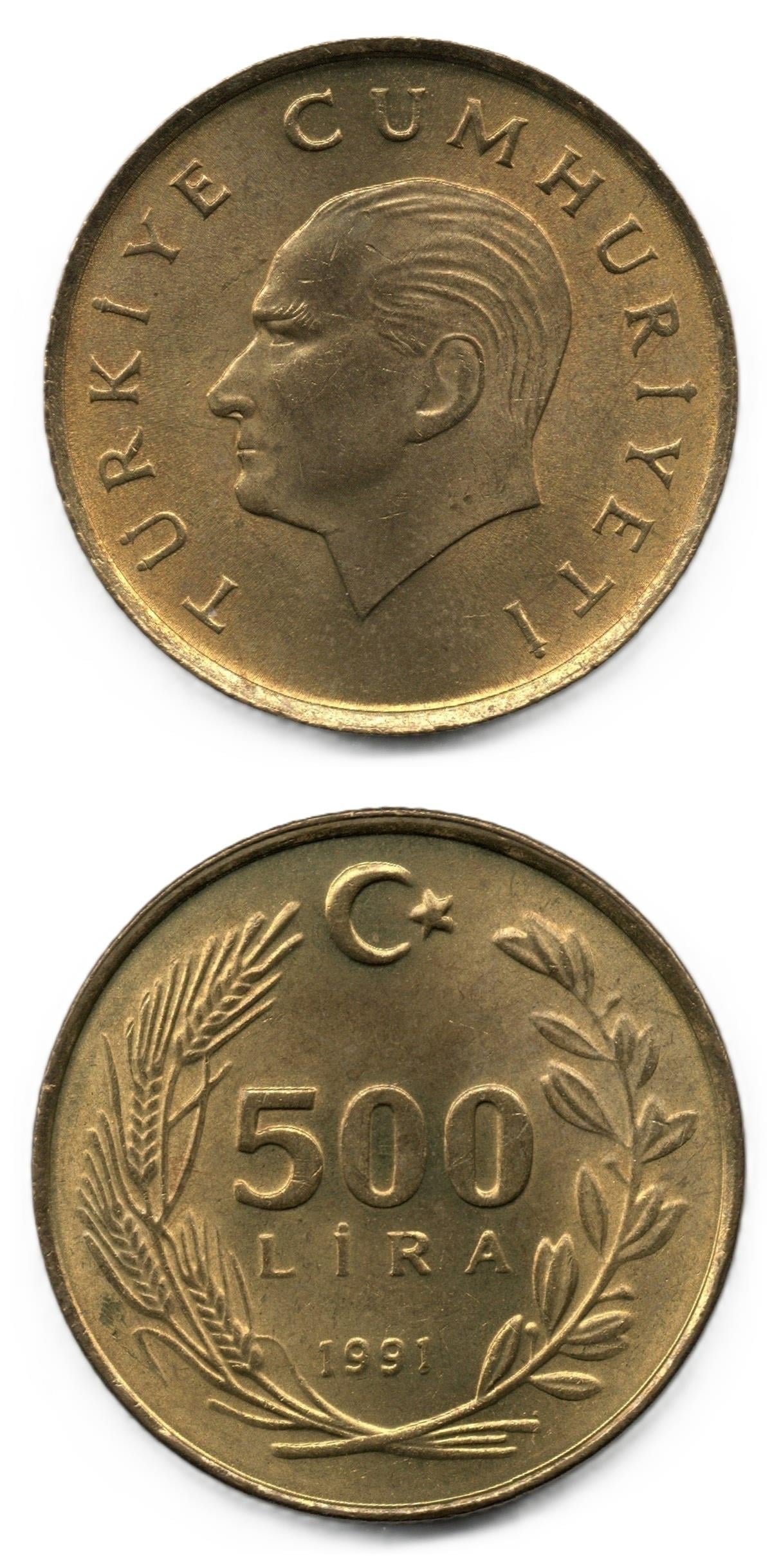 1981-2004 Dönemi Madeni ParalarıTürkiye, 500 Lira (1991) ÇİL Eski Madeni Para
