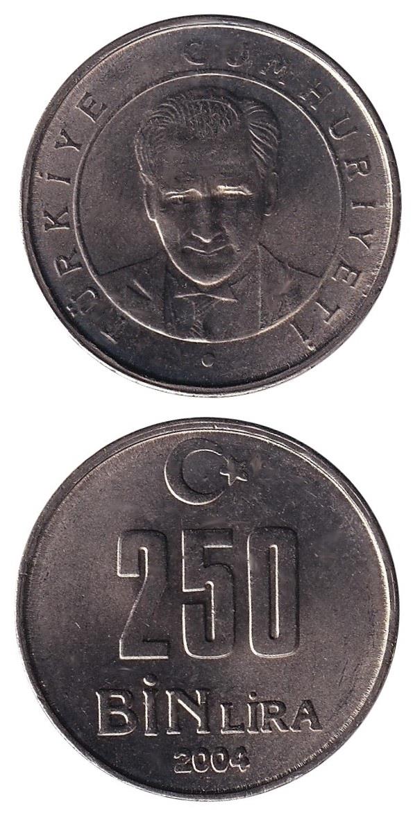 1981-2004 Dönemi Madeni ParalarıTürkiye, 250.000 Lira (2004) ÇİL Eski Madeni Para