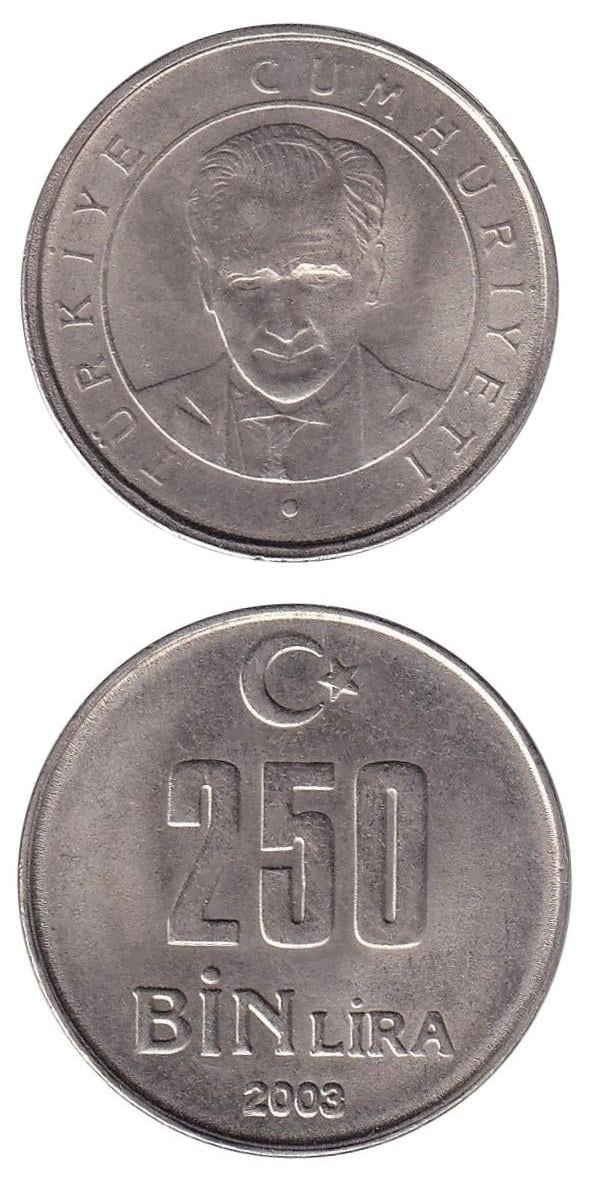 1981-2004 Dönemi Madeni ParalarıTürkiye, 250.000 Lira (2003) ÇİL Eski Madeni Para