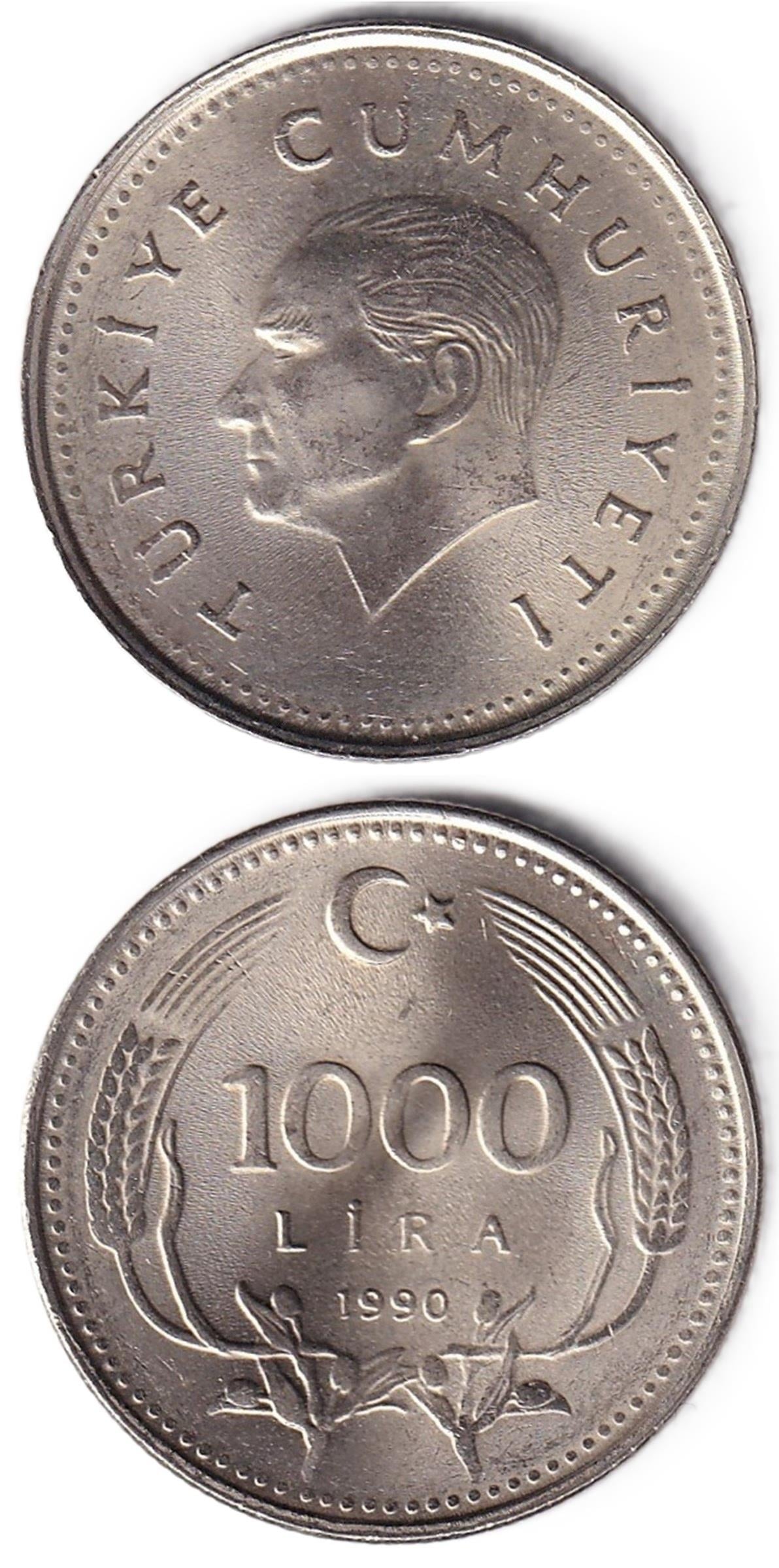 1981-2004 Dönemi Madeni ParalarıTürkiye, 1.000 Lira (1990) ÇİL Eski Madeni Para