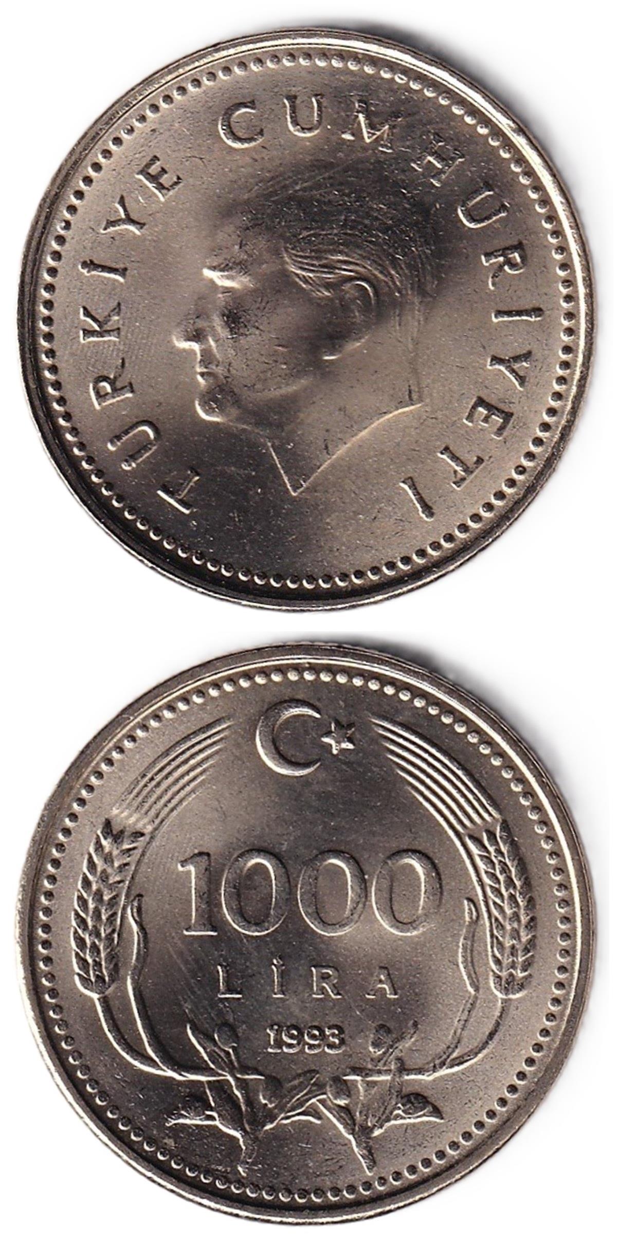 1981-2004 Dönemi Madeni ParalarıTürkiye, 1.000 Lira (1993) ÇİL Eski Madeni Para