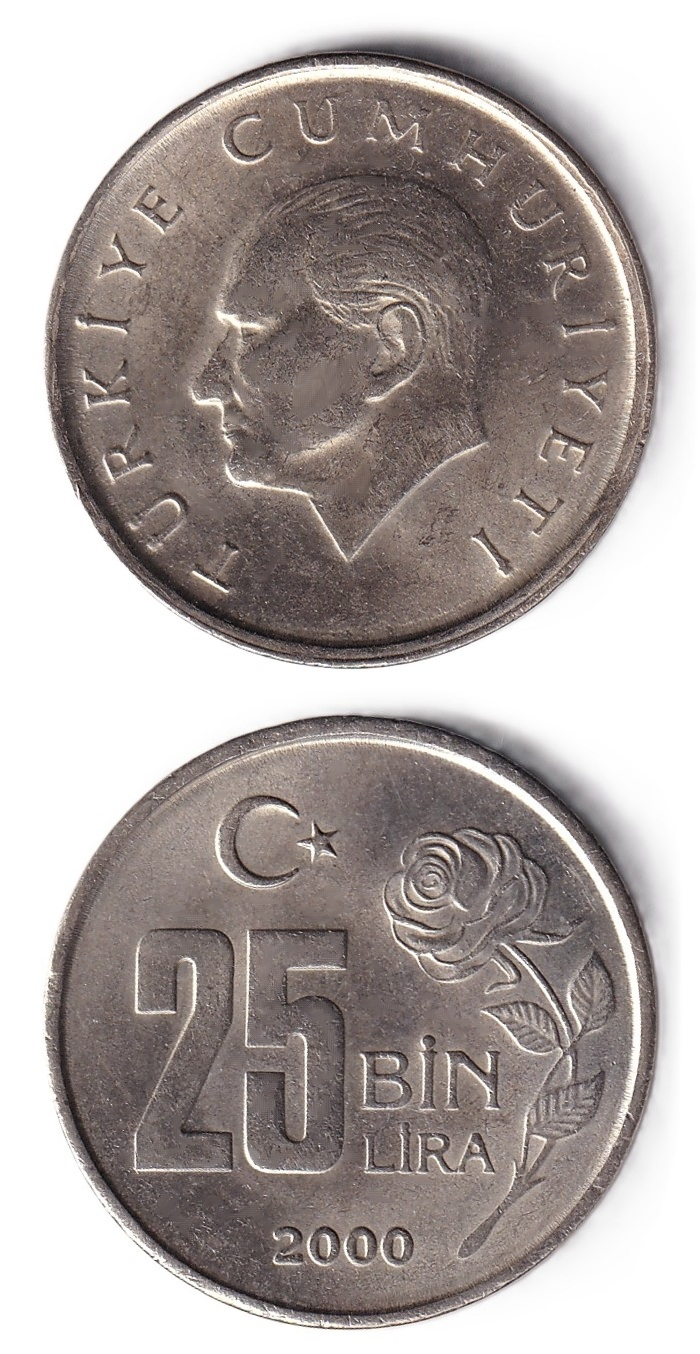 1981-2004 Dönemi Madeni ParalarıTürkiye, 25.000 Lira (2000) ÇİL Eski Madeni Para