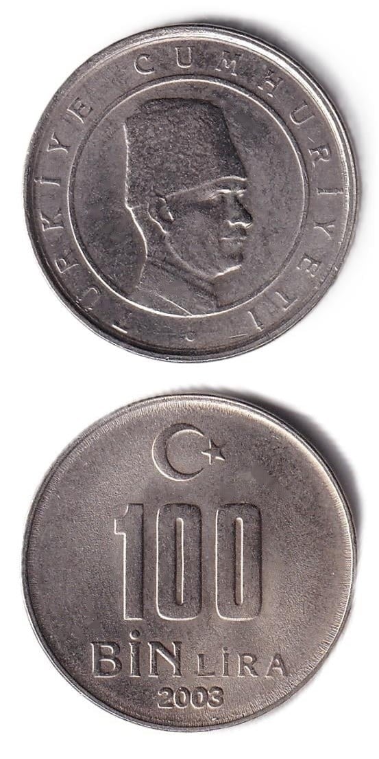 1981-2004 Dönemi Madeni ParalarıTürkiye, 100.000 Lira (2003) ÇİL Eski Madeni Para