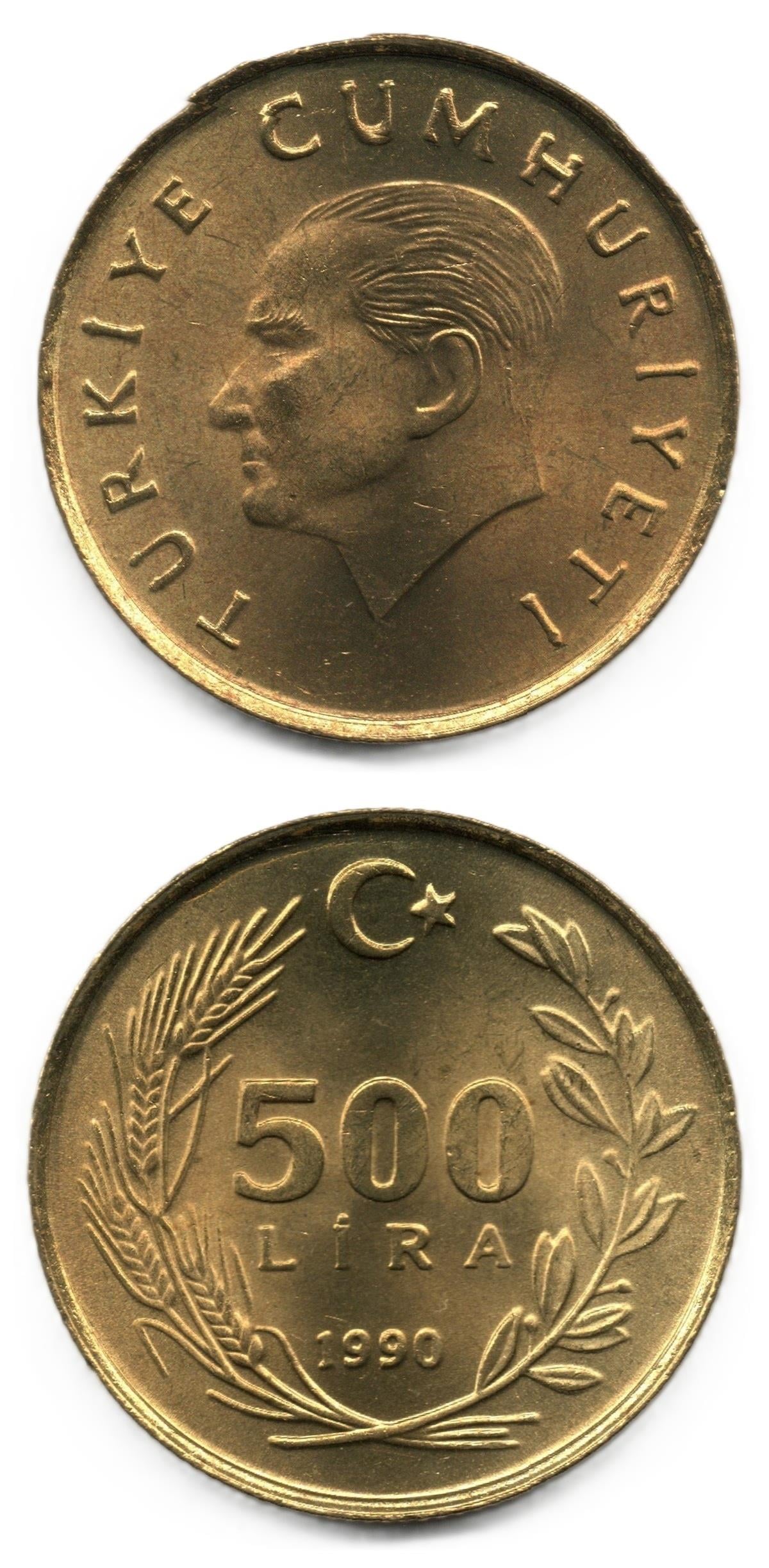 1981-2004 Dönemi Madeni ParalarıTürkiye, 500 Lira (1990) ÇİL Eski Madeni Para