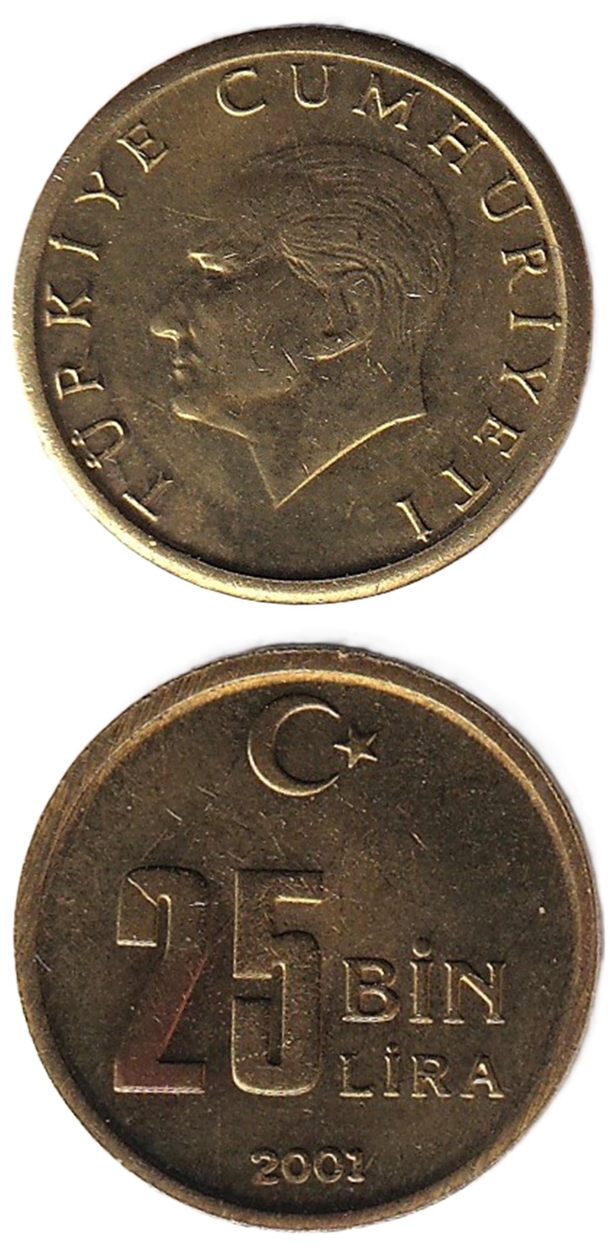1981-2004 Dönemi Madeni ParalarıTürkiye, 25.000 Lira (2001) ÇİL Eski Madeni Para