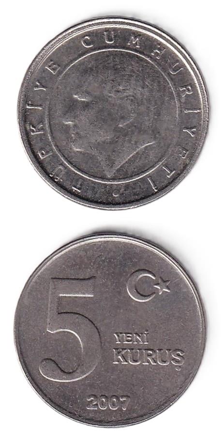 2005 ve Sonrası Dönem Madeni Paraları5 Yeni Kuruş (2007) ÇİL Eski Madeni Para