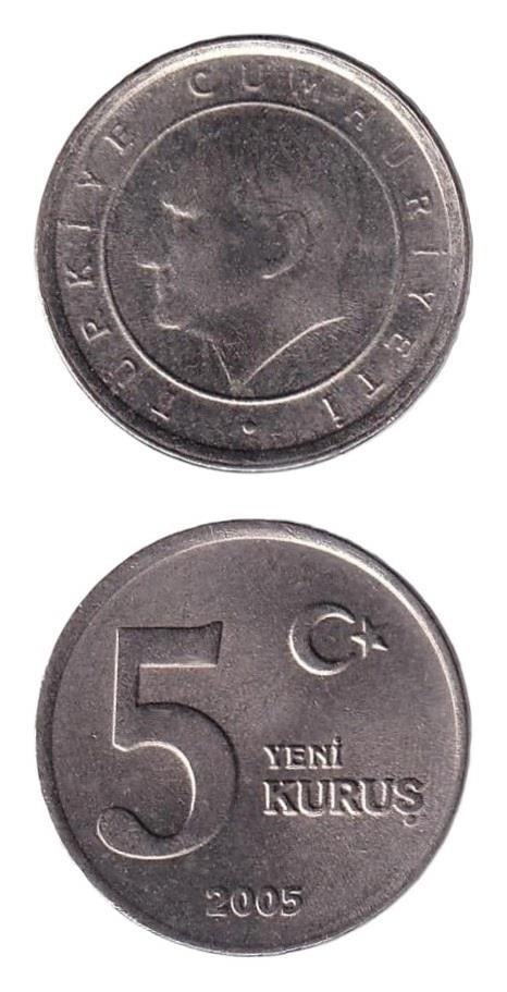 2005 ve Sonrası Dönem Madeni ParalarıTürkiye, 5 Yeni Kuruş (2005) ÇİL Eski Madeni Para