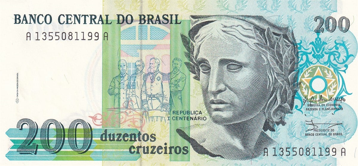 Brezilya - 200 Cruzeiros (1990) B851a/P229