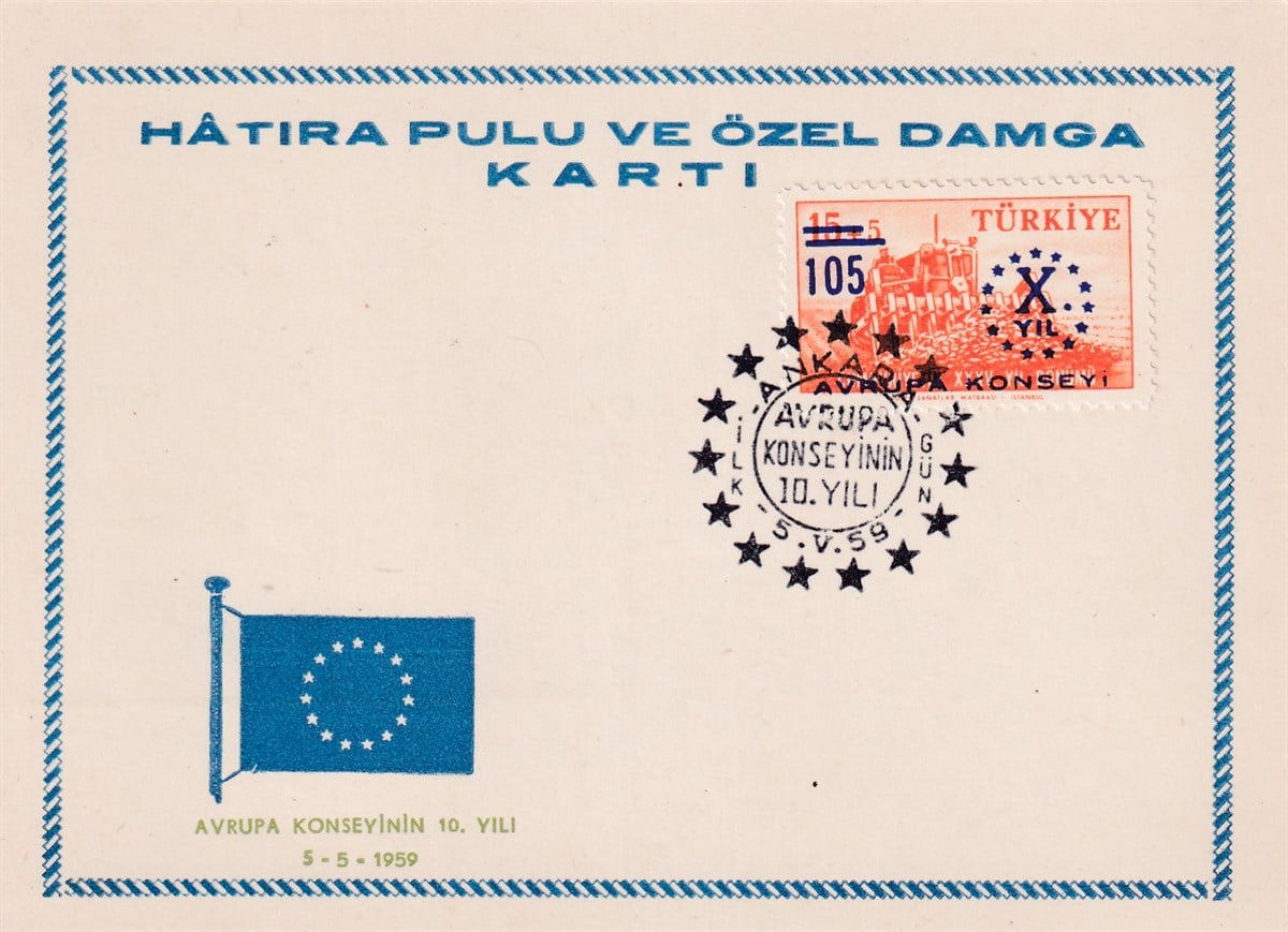 Stamped All Series Stamp CollectionsAvrupa Konseyi'nin 10.Yılı (1959) Hatıra Pulu ve Özel Damga Kartı