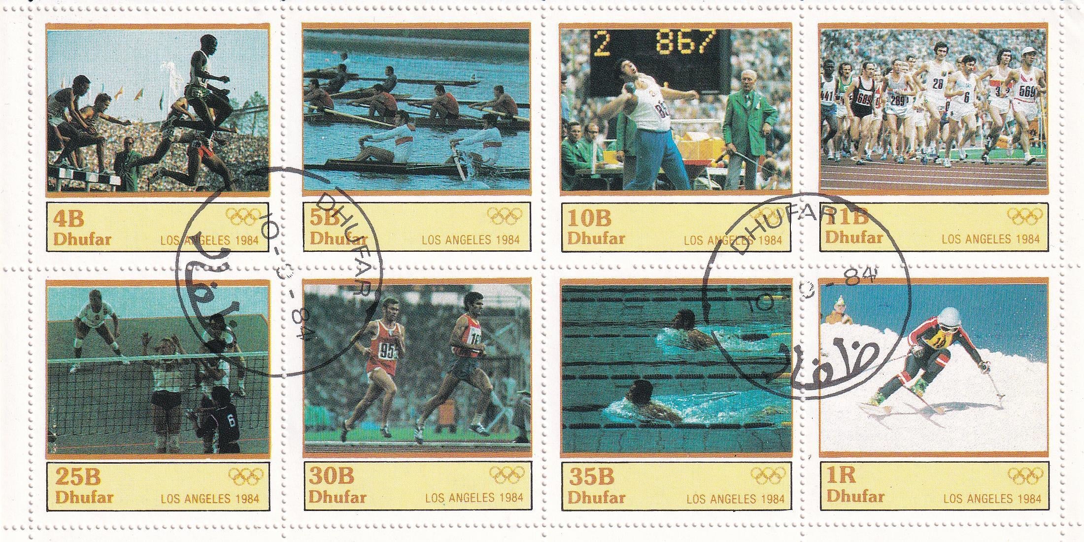 Stamped All Series Stamp CollectionsDhufar Umman, 1984 Yaz Olimpiyatları Dantelli Seri Blok Pul CTO