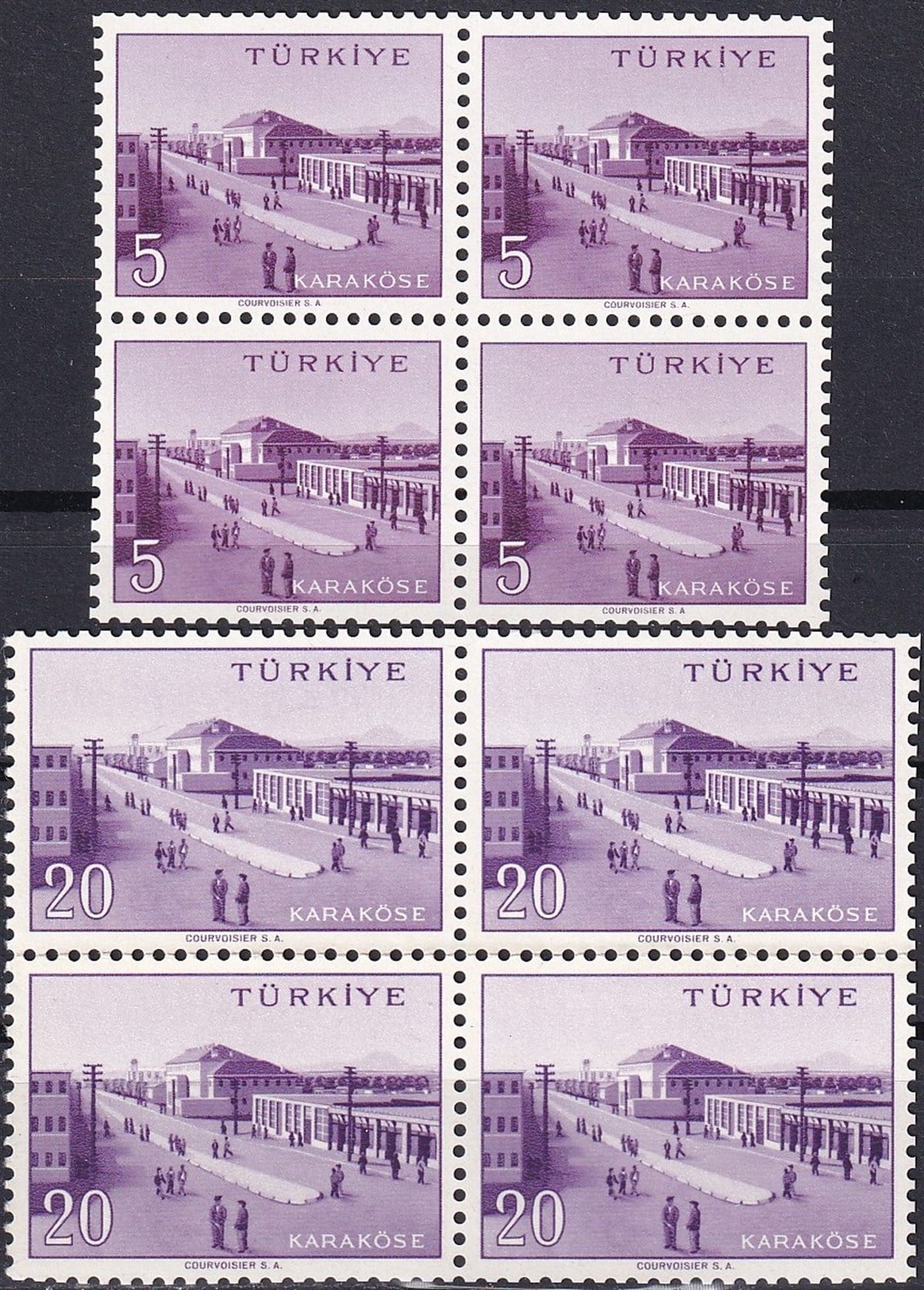 Damgasız Tüm Seri Pul Koleksiyonu1958/1960 Memleket Serisi Şehir Pulu: Karaköse Dörtlü Blok Pul