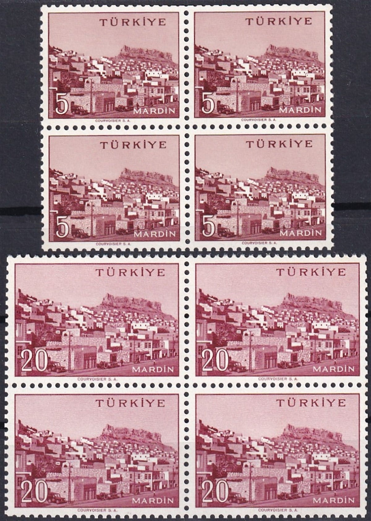 Damgasız Tüm Seri Pul Koleksiyonu1958/1960 Memleket Serisi Şehir Pulu: Mardin Dörtlü Blok Pul