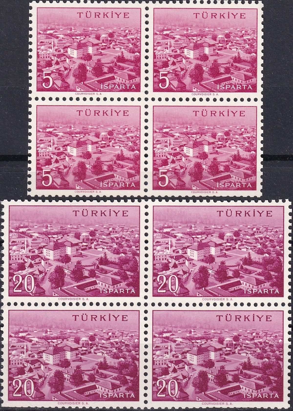 Untagged All Series Stamp Collections1958/1960 Memleket Serisi Şehir Pulu: Isparta Dörtlü Blok Pul