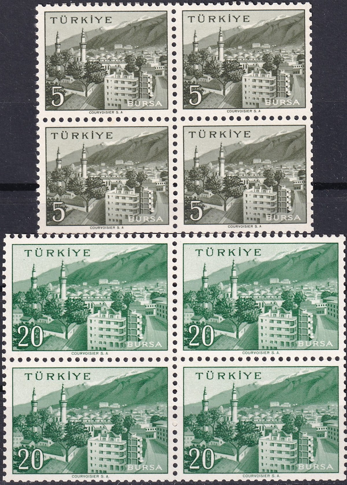 Untagged All Series Stamp Collections1958/1960 Memleket Serisi Şehir Pulu: Bursa Dörtlü Blok Pul