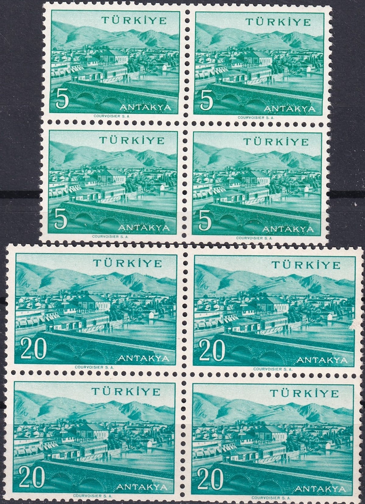 Damgasız Tüm Seri Pul Koleksiyonu1958/1960 Memleket Serisi Şehir Pulu: Antakya Dörtlü Blok Pul