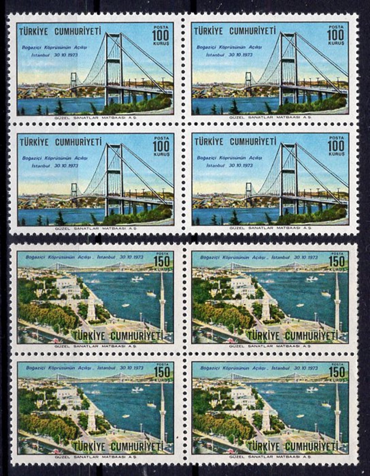 Untagged All Series Stamp Collections1973 BOĞAZİÇİ KÖPRÜSÜ'NÜN AÇILIŞI Dörtlü Blok Pul