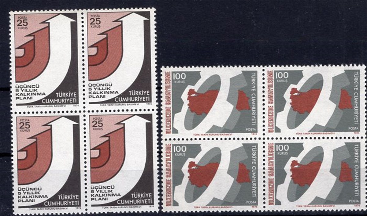 Untagged All Series Stamp Collections1974 KALKINMA KONULU SÜREKLİ SERİ Dörtlü Blok Pul