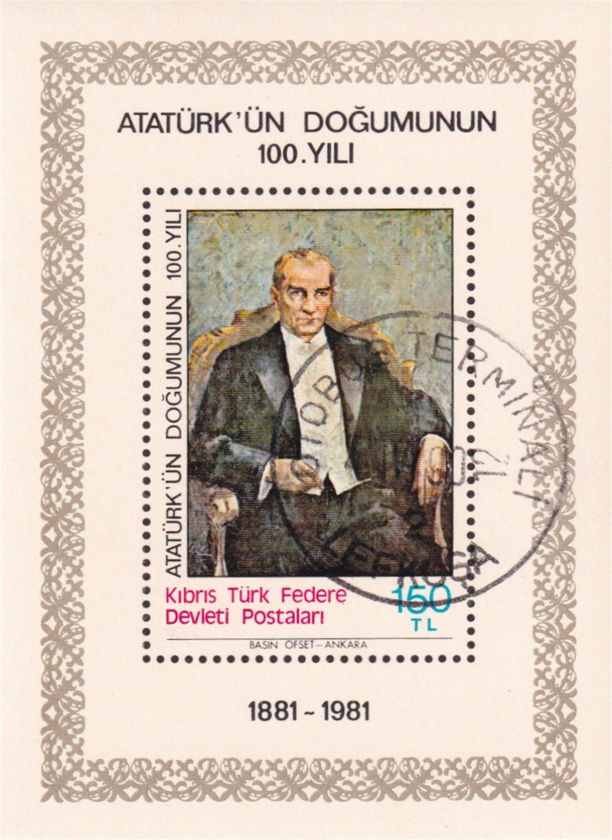 Untagged All Series Stamp Collections1981, Atatürk'ün Doğumunun 100. Yılı, Kıbrıs Türk Federe Devleti Postaları Blok Dantelsiz Pul (Damgalı)