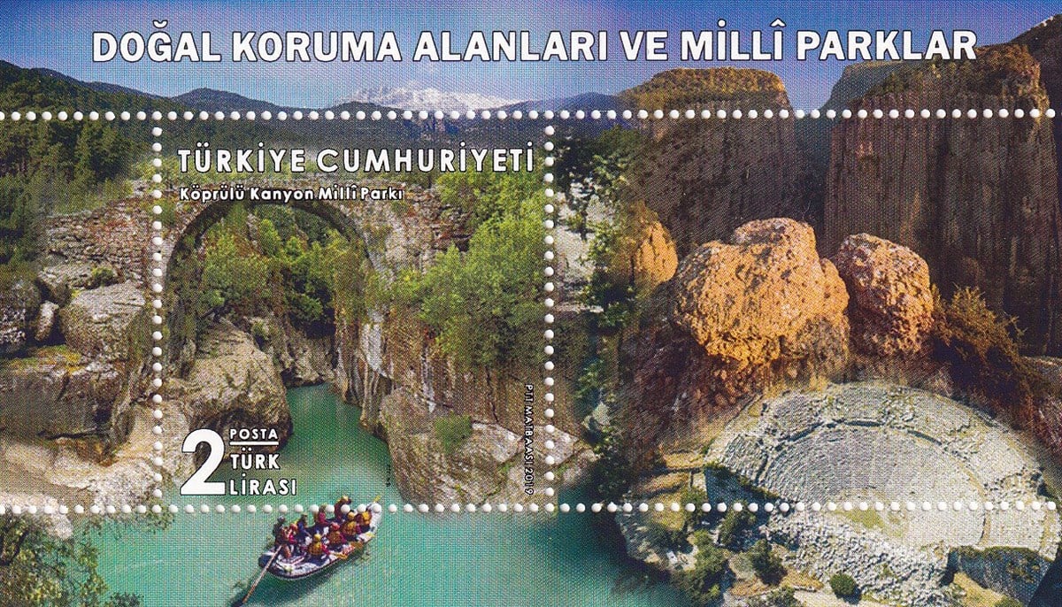 Untagged All Series Stamp Collections2019, Doğal Koruma Alanları ve Milli Parklar - Köprülü Kanyon Milli Parkı Dantelli Blok Pul