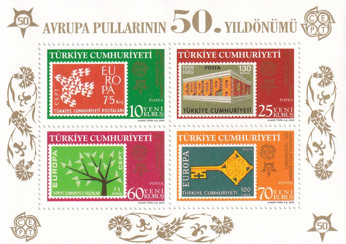 Damgasız Tüm Seri Pul KoleksiyonuAvrupa Pullarının 50. Yılı (2005) - Özel Blok Dantelli Pul