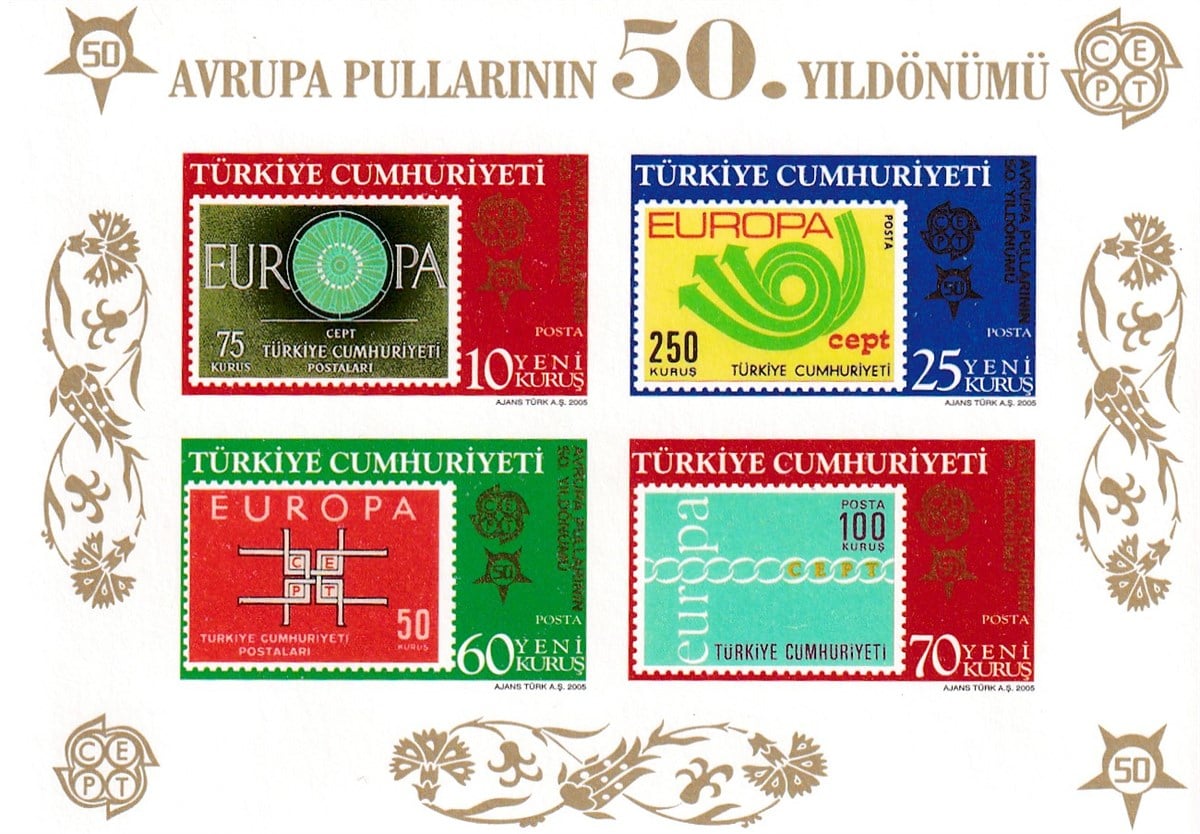 Damgasız Tüm Seri Pul KoleksiyonuAvrupa Pullarının 50. Yılı (2005) - Özel Blok Dantelsiz Pul